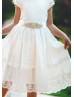 Cotton Lace Trim Tea Length Chic Flower Girl Dress